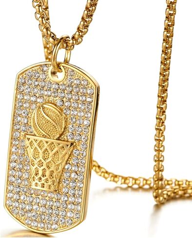 قلادة Mgutillart Hip Hop مطلية بالذهب عيار 18 قيراط مصنوعة من التيتانيوم والكريستال وعلامة كلب كرة السلة in Kuwait