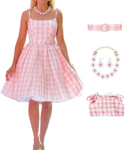 فستان تنكري للفتيات باللون الوردي من Hitormoon فستان تنكري للفيلم ملابس أطفال وحزام لؤلؤي وإكسسوارات ديزي لحفلات أعياد الميلاد in Kuwait