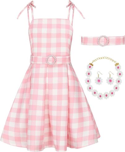 فستان تنكري للفتيات باللون الوردي من Hitormoon فستان تنكري للفيلم ملابس أطفال وحزام لؤلؤي وإكسسوارات ديزي لحفلات أعياد الميلاد in Kuwait