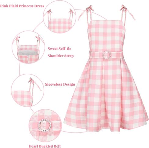 فستان تنكري للفتيات باللون الوردي من Hitormoon فستان تنكري للفيلم ملابس أطفال وحزام لؤلؤي وإكسسوارات ديزي لحفلات أعياد الميلاد in Kuwait