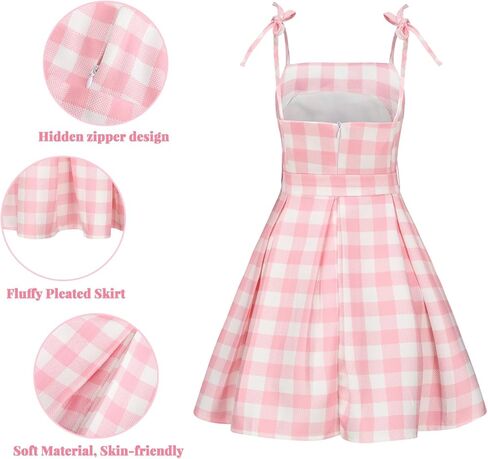 فستان تنكري للفتيات باللون الوردي من Hitormoon فستان تنكري للفيلم ملابس أطفال وحزام لؤلؤي وإكسسوارات ديزي لحفلات أعياد الميلاد in Kuwait