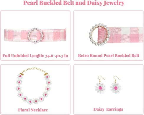 فستان تنكري للفتيات باللون الوردي من Hitormoon فستان تنكري للفيلم ملابس أطفال وحزام لؤلؤي وإكسسوارات ديزي لحفلات أعياد الميلاد in Kuwait