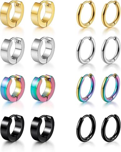 8 Pairs 316L Surgical Stainless Steel Huggie Earrings Hoop Earrings for Women Small Chunky Hoop Earrings Set for Women Men in Saudi Arabia