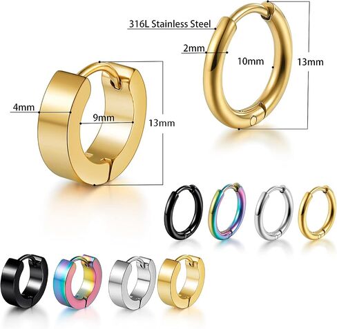 8 Pairs 316L Surgical Stainless Steel Huggie Earrings Hoop Earrings for Women Small Chunky Hoop Earrings Set for Women Men in Saudi Arabia
