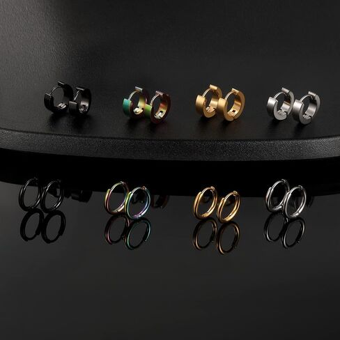 8 Pairs 316L Surgical Stainless Steel Huggie Earrings Hoop Earrings for Women Small Chunky Hoop Earrings Set for Women Men in Saudi Arabia
