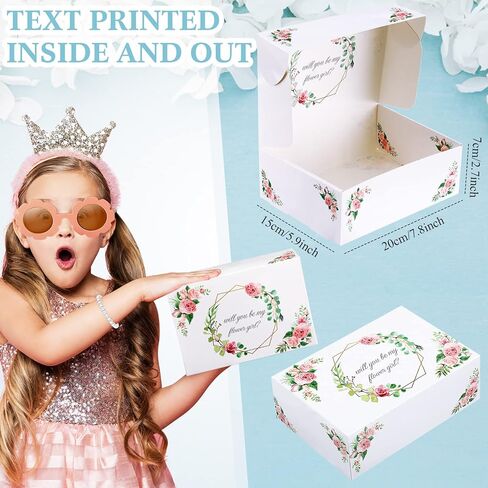 16 Pcs Flower Girl Proposal Box Kit Flower Girl Gifts Flower Girl Box Round Glasses Necklace Pearl Bracelet Diamond Pen Hair Scrunchies Rose Will You Be My Flower Girl for Wedding (Milky White) in Kuwait