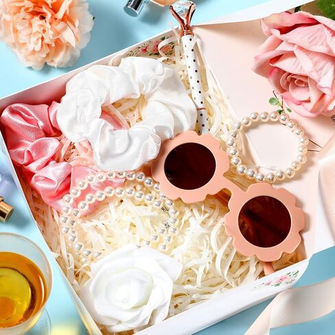16 Pcs Flower Girl Proposal Box Kit Flower Girl Gifts Flower Girl Box Round Glasses Necklace Pearl Bracelet Diamond Pen Hair Scrunchies Rose Will You Be My Flower Girl for Wedding (Milky White) in Kuwait