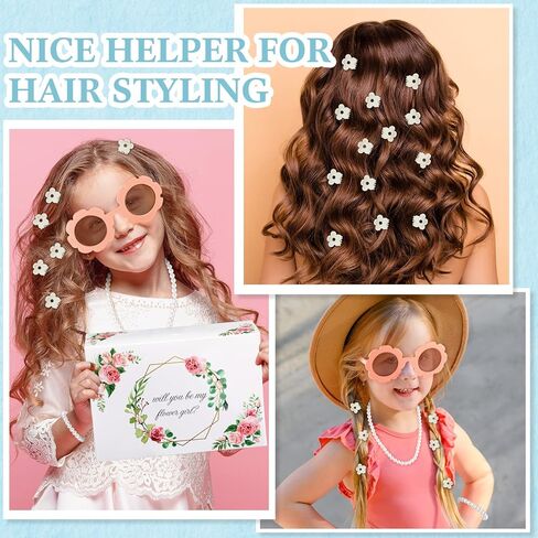 16 Pcs Flower Girl Proposal Box Kit Flower Girl Gifts Flower Girl Box Round Glasses Necklace Pearl Bracelet Diamond Pen Hair Scrunchies Rose Will You Be My Flower Girl for Wedding (Milky White) in Kuwait