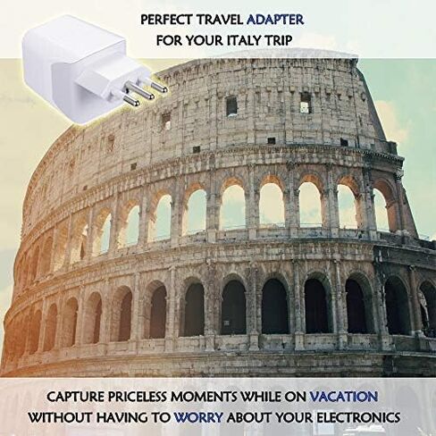 مجموعة قابس محول السفر من Ceptics إيطاليا وأوروبا - عبوتان - مع مدخلين USB + مقبس الولايات المتحدة الأمريكية - النوع L والنوع C - صغير جدًا - مؤرض آمن ومثالي للهواتف المحمولة وأجهزة الكمبيوتر المحمولة وشواحن الكاميرا in Kuwait