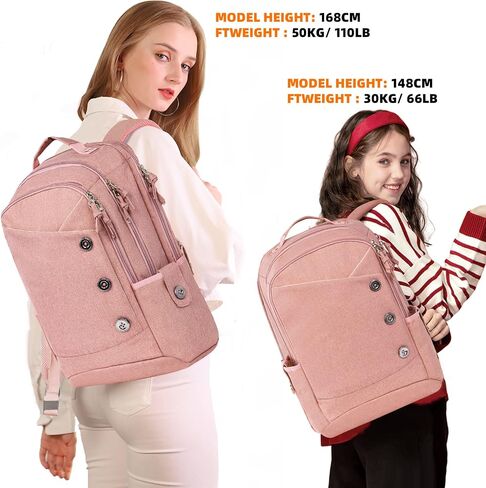 KINGSLONG 15.6 inch Laptop Backpack for Women, Stylish Buttons Decor Daypack Fit 17 inch Notebook, Water Resistant Computer Notebook Bag with USB Charging Port for Travel College Work Gifts in Kuwait