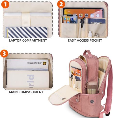 KINGSLONG 15.6 inch Laptop Backpack for Women, Stylish Buttons Decor Daypack Fit 17 inch Notebook, Water Resistant Computer Notebook Bag with USB Charging Port for Travel College Work Gifts in Kuwait