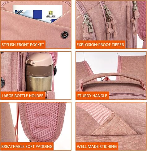 KINGSLONG 15.6 inch Laptop Backpack for Women, Stylish Buttons Decor Daypack Fit 17 inch Notebook, Water Resistant Computer Notebook Bag with USB Charging Port for Travel College Work Gifts in Kuwait