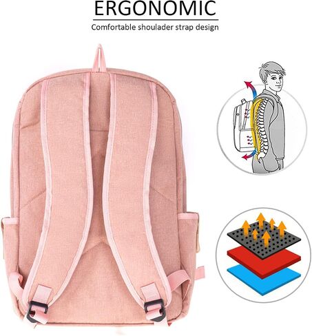 KINGSLONG 15.6 inch Laptop Backpack for Women, Stylish Buttons Decor Daypack Fit 17 inch Notebook, Water Resistant Computer Notebook Bag with USB Charging Port for Travel College Work Gifts in Kuwait