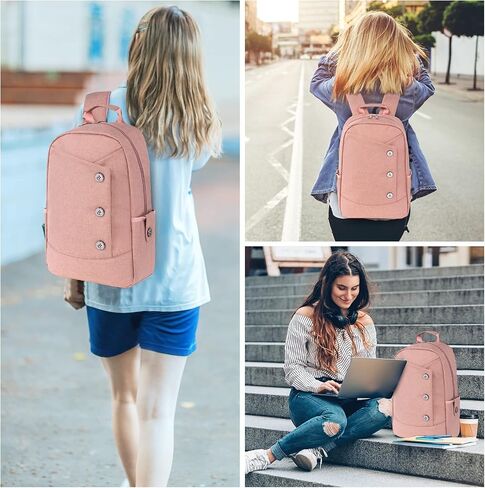 KINGSLONG 15.6 inch Laptop Backpack for Women, Stylish Buttons Decor Daypack Fit 17 inch Notebook, Water Resistant Computer Notebook Bag with USB Charging Port for Travel College Work Gifts in Kuwait