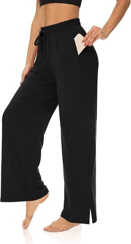DIBAOLONG المرأة واسعة الساق السراويل فضفاضة اليوغا Sweatpants الرباط مريح صالة بالازو بيجامة السراويل مع جيوب in Kuwait