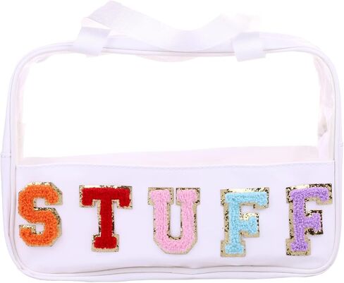 Chenille Letter Clear PVC And PU leather Large Travel Cosmetic Toiletry Storage Bag Waterproof Makeup Tote Bag Organizer Bag for Women(MAMA-Pink) in Kuwait