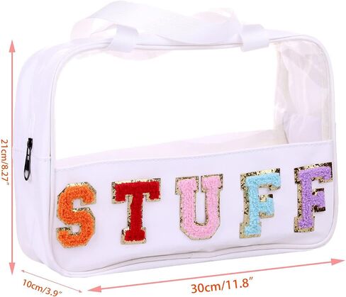Chenille Letter Clear PVC And PU leather Large Travel Cosmetic Toiletry Storage Bag Waterproof Makeup Tote Bag Organizer Bag for Women(MAMA-Pink) in Kuwait