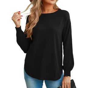 GRECERELLE Womens Long Sleeve Lightweight Crewneck Sweater Tops Casual Soft Knit Pullover Jumper