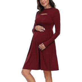 فستان JINDIIM بأكمام طويلة للحمل في الخريف، فستان كاجوال متأرجح على شكل حرف A من أجل التقاط الصور لحفلة استقبال المولود الجديد in Kuwait