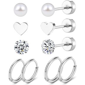 ام جاست اقراط من التيتانيوم للنساء G23 من التيتانيوم الخالص، اقراط حلقية للاذنين الحساسة، اقراط لؤلؤ على شكل قلب مرصعة بالزركونيا المكعب 20 غرام، اقراط خلفية مسطحة مضادة للحساسية in Kuwait