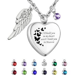 XIUDA Heart Cremation Jewelry for Ashes Urn Necklace with Birthstones Ash Necklace Memorial Cremation Necklaces for Women-I'll Hold You in My Heart Until I Hold You in Heaven in Kuwait