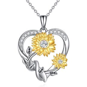 WTYIM Sunflower Heart Necklaces for Women, 18K Gold Plated Silver Moissanite Sunflower Pendant Necklace You are My Sunshine Womens Sunflower Jewelry Anniversary Birthday Christmas Gift for Her Mom Wife, 18+2 Inch