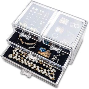Frebeauty Acrylic Jewelry Box 4 Drawers,Clear Jewelry Organizer Velvet Rings Necklaces Earring Bracelets Display Case Stand Holder Tray for Women Girls (Beige) in Saudi Arabia