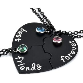 قلادات Top Plaza Best Friends Forever and Ever لـ 3 BFF أحجية قلب متطابقة من سبيكة قلادة مجموعة مجوهرات الصداقة للأخوات