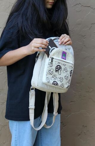 Natural Handmade Hemp MINI backpack by Adi Fashion - Eco-friendly Colorful and stylish Unisex backpack (Natural Black) in Kuwait