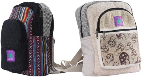 Natural Handmade Hemp MINI backpack by Adi Fashion - Eco-friendly Colorful and stylish Unisex backpack (Natural Black) in Kuwait