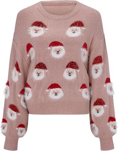 joysale Christmas Sweater for Women Cute Merry Xmas Santa Holiday Pullover Crewneck Knit Sweatshirts Tops in Kuwait