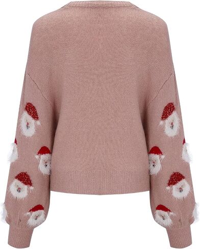 joysale Christmas Sweater for Women Cute Merry Xmas Santa Holiday Pullover Crewneck Knit Sweatshirts Tops in Kuwait