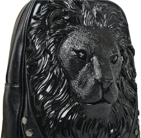 3D Lion Leather Laptop Backpack Unique Designer Fashion Travel Rivet Punk Backpack (Gold) in Kuwait