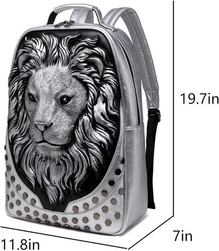 3D Lion Leather Laptop Backpack Unique Designer Fashion Travel Rivet Punk Backpack (Gold) in Kuwait