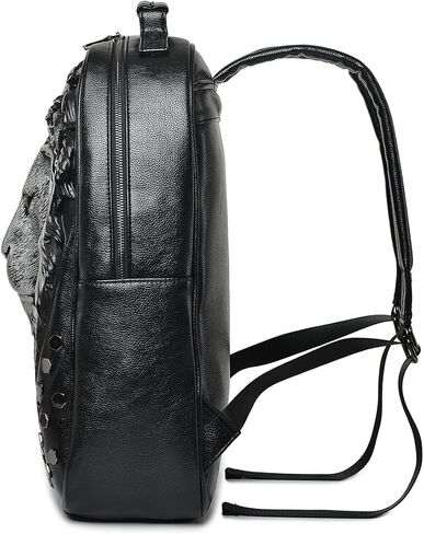 3D Lion Leather Laptop Backpack Unique Designer Fashion Travel Rivet Punk Backpack (Gold) in Kuwait