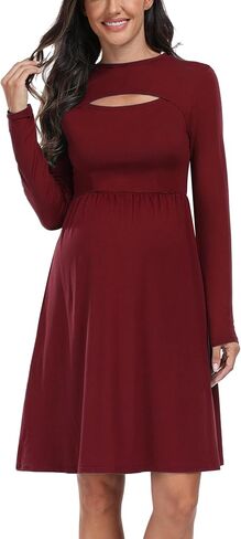 فستان JINDIIM بأكمام طويلة للحمل في الخريف، فستان كاجوال متأرجح على شكل حرف A من أجل التقاط الصور لحفلة استقبال المولود الجديد in Kuwait