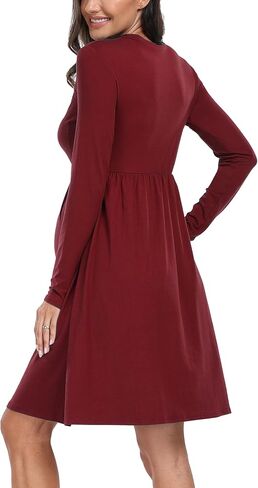 فستان JINDIIM بأكمام طويلة للحمل في الخريف، فستان كاجوال متأرجح على شكل حرف A من أجل التقاط الصور لحفلة استقبال المولود الجديد in Kuwait