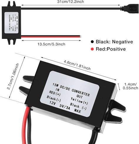Weewooday 1 Pcs 12v to 5v USB DC Converter Adapter Car Power Regulator in Kuwait