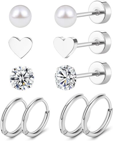 ام جاست اقراط من التيتانيوم للنساء G23 من التيتانيوم الخالص، اقراط حلقية للاذنين الحساسة، اقراط لؤلؤ على شكل قلب مرصعة بالزركونيا المكعب 20 غرام، اقراط خلفية مسطحة مضادة للحساسية in Kuwait