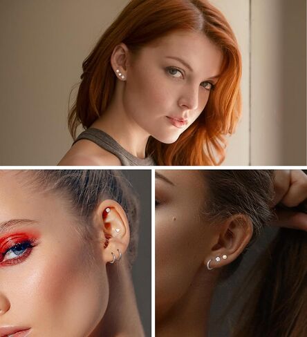 ام جاست اقراط من التيتانيوم للنساء G23 من التيتانيوم الخالص، اقراط حلقية للاذنين الحساسة، اقراط لؤلؤ على شكل قلب مرصعة بالزركونيا المكعب 20 غرام، اقراط خلفية مسطحة مضادة للحساسية in Kuwait