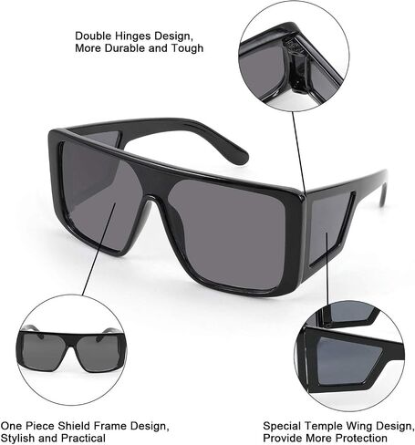 FEISEDY Rectangle Oversized Shield Sunglasses for Women Men Futuristic Rectangula Flat Top One Piece Shades B9037 in Kuwait