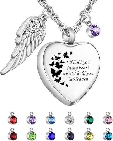 XIUDA Heart Cremation Jewelry for Ashes Urn Necklace with Birthstones Ash Necklace Memorial Cremation Necklaces for Women-I'll Hold You in My Heart Until I Hold You in Heaven in Kuwait
