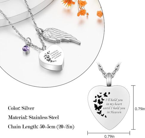 XIUDA Heart Cremation Jewelry for Ashes Urn Necklace with Birthstones Ash Necklace Memorial Cremation Necklaces for Women-I'll Hold You in My Heart Until I Hold You in Heaven in Kuwait
