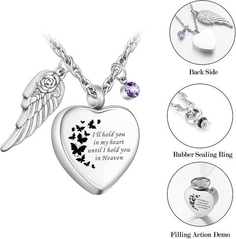 XIUDA Heart Cremation Jewelry for Ashes Urn Necklace with Birthstones Ash Necklace Memorial Cremation Necklaces for Women-I'll Hold You in My Heart Until I Hold You in Heaven in Kuwait