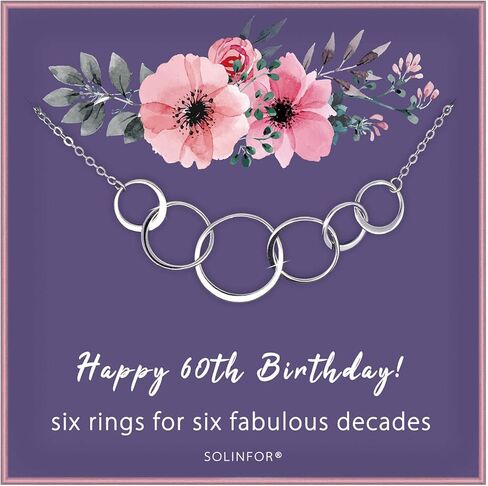 SOLINFOR 60th Birthday Gifts for Women - Sterling Silver Necklace with Gift Wrapping, Card - Six Circle for Her 6 Decade - 60 Years Old Jewelry Gift Idea in Kuwait