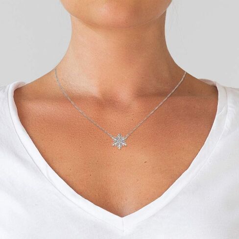 Keepsake Diamond Snowflake Necklace Winter Snow Holiday in 10K White Gold, 10K Yellow Gold and 925 Sterling Silver, 1/10ct (I-J Color, I3 Clarity), 17 inch in Kuwait