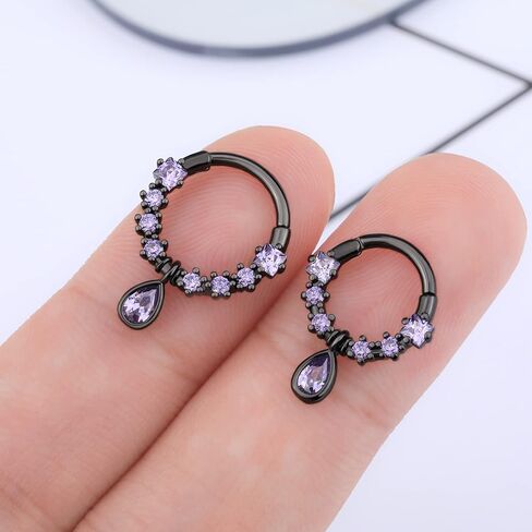 Melighting حلقات الحاجز الأسود 16G مجوهرات الحاجز الدمعة واضح تشيكوسلوفاكيا الجراحية الصلب 316L تتدلى أقراط الحلزون القرط محارة الزنمة ثقب للنساء الرجال in Kuwait