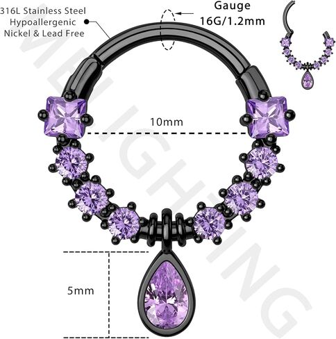 Melighting حلقات الحاجز الأسود 16G مجوهرات الحاجز الدمعة واضح تشيكوسلوفاكيا الجراحية الصلب 316L تتدلى أقراط الحلزون القرط محارة الزنمة ثقب للنساء الرجال in Kuwait