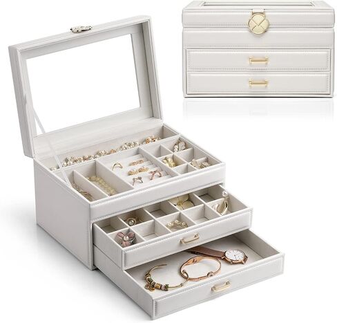 Vlando Lockable Jewelry Box Organizers with Key, Small Travel Earrings and Rings Jewelry Box on Top Included, Vintage Gift Case Packing for Ladies Women, Pink in Kuwait