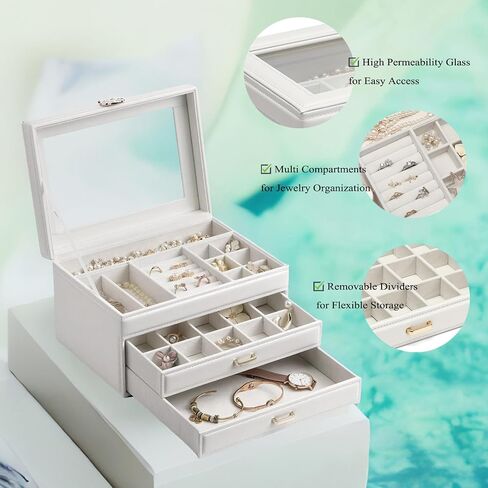 Vlando Lockable Jewelry Box Organizers with Key, Small Travel Earrings and Rings Jewelry Box on Top Included, Vintage Gift Case Packing for Ladies Women, Pink in Kuwait